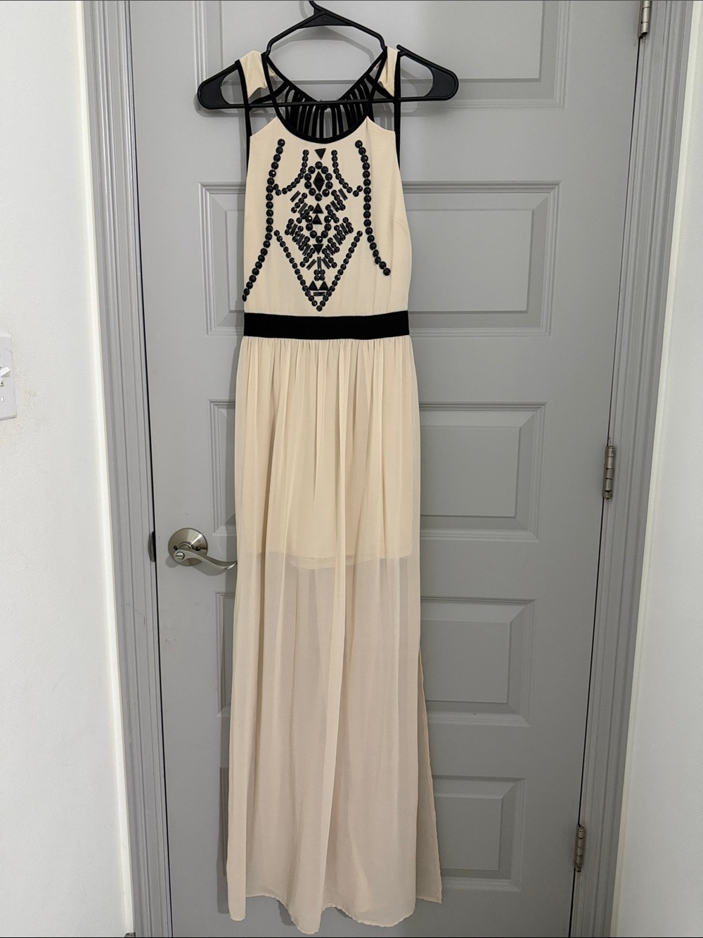 Ivory and Black Embellished Maxi Dress